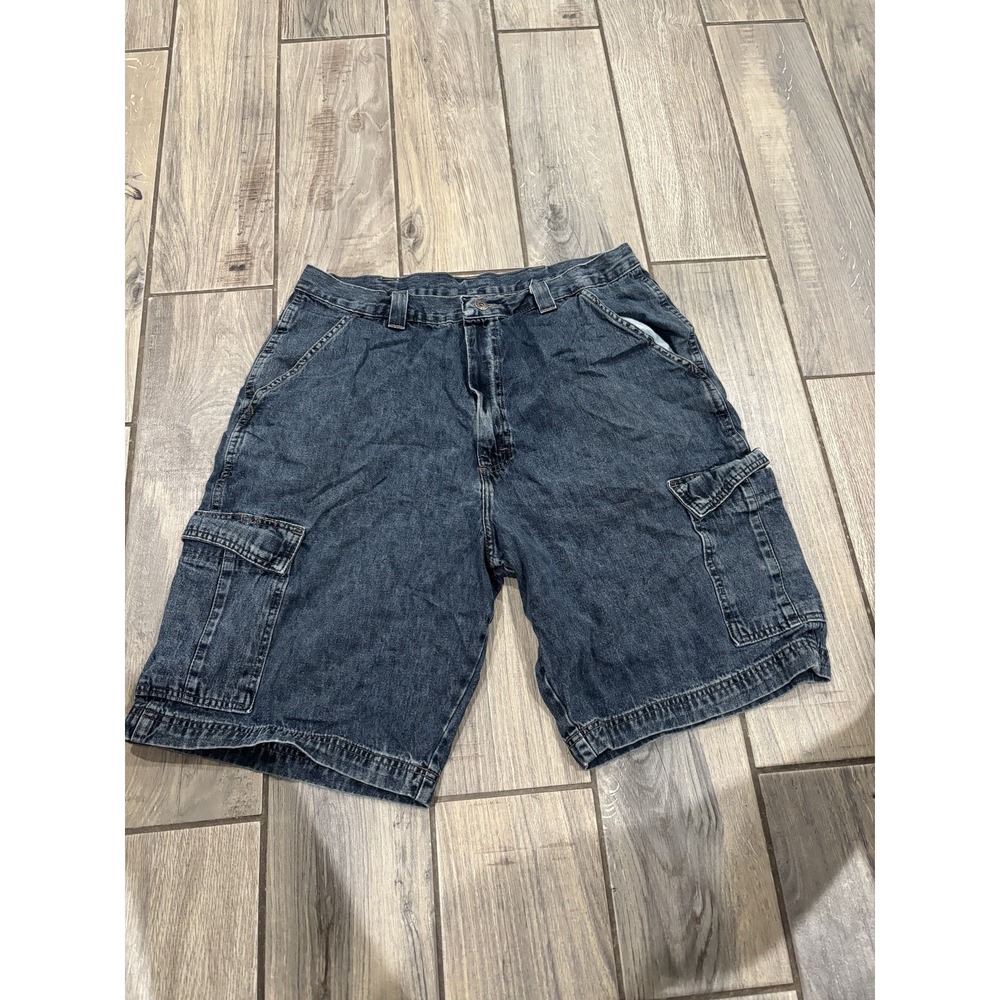 Men's Size 36 Dark Wash Denim Cargo Shorts 100% Cotton Egypt